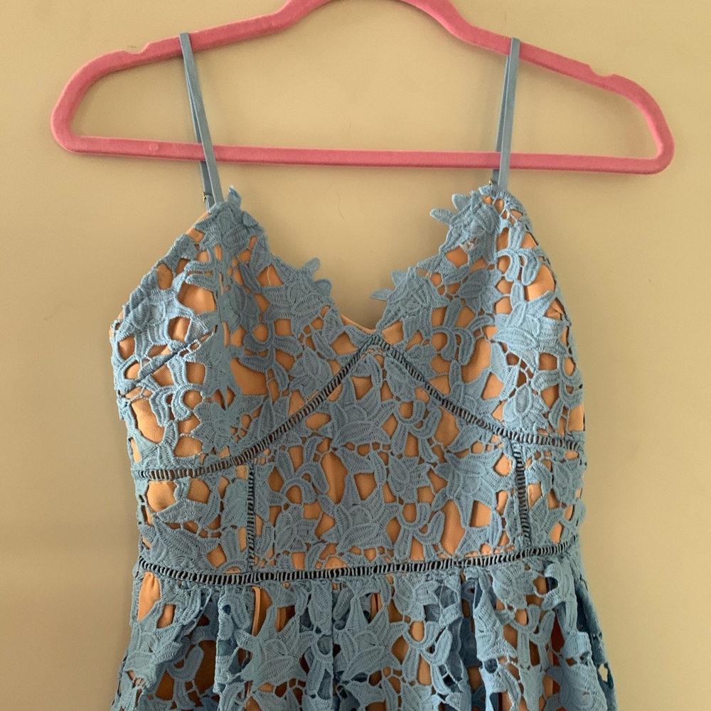 Sky Blue Retro Dress Floral Lace Dress Small